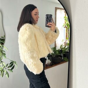 Vintage White Rabbit Fur Crop Jacket - Size Large